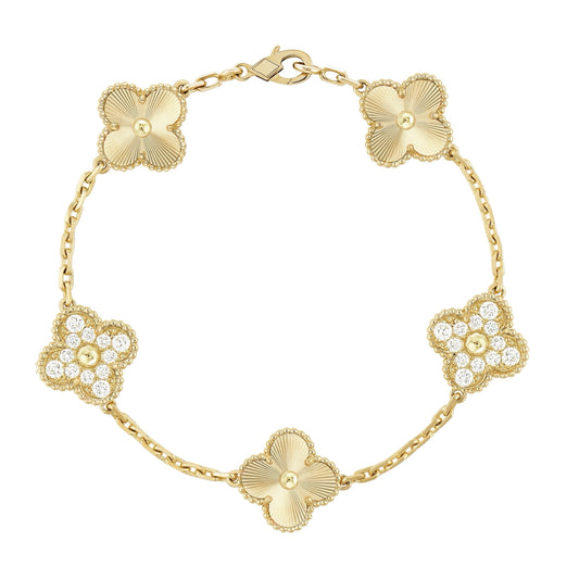 Camilla Diamond Bracelet — Gold Guilloché